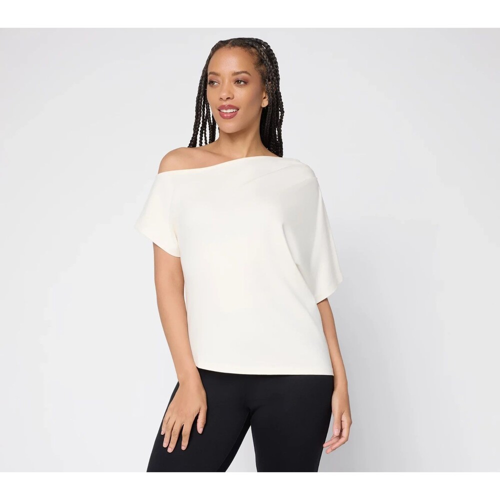 BEAUTIFUL by Lawrence Zarian Silky Ponte Flirty One Shoulder Top - Sea Salt, M